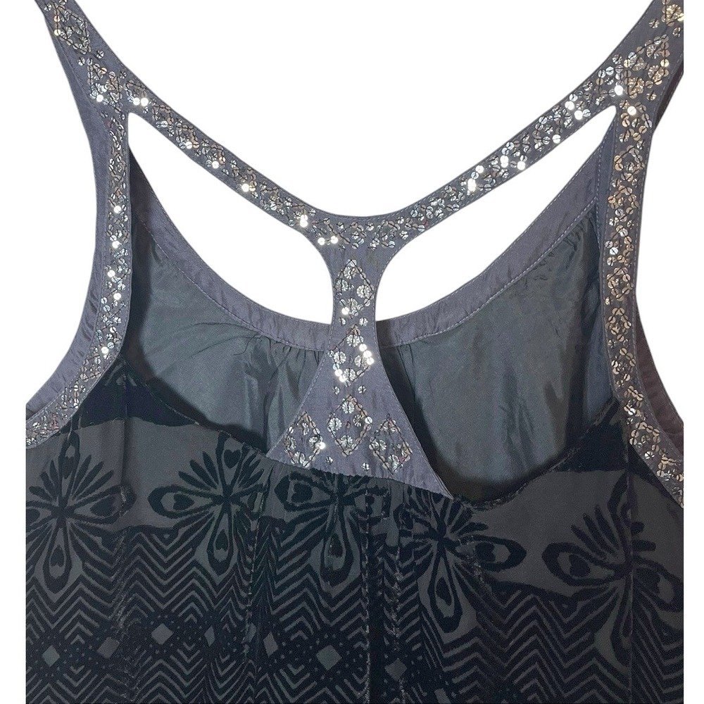 Free People Black Silk Burnout Velvet Sequin Mini Dress Size 12 Boho Racerback - Picture 5 of 7